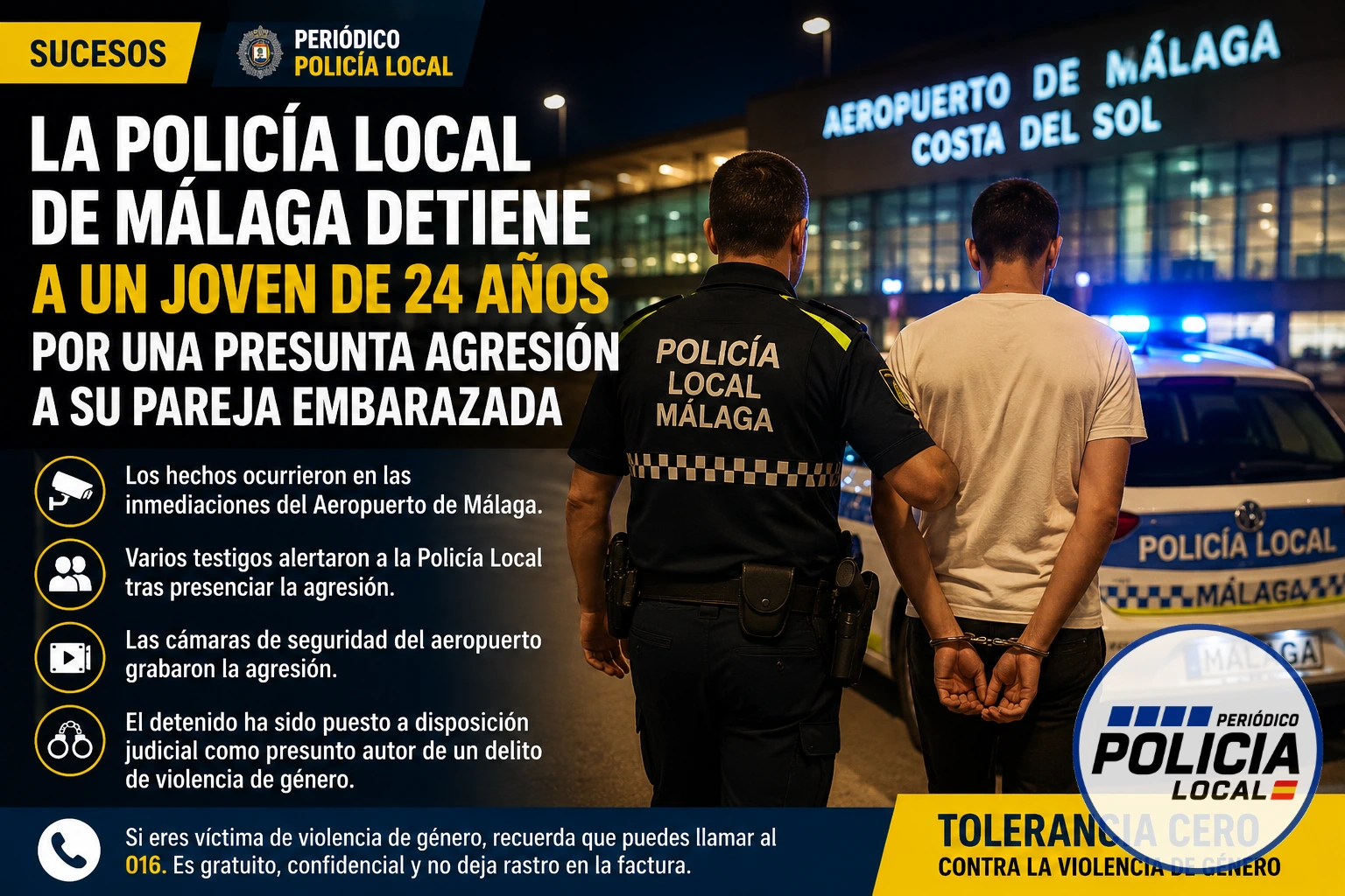 La Policía Local de Málaga detiene a un joven de 24 años por una presunta agresión a su pareja embarazada