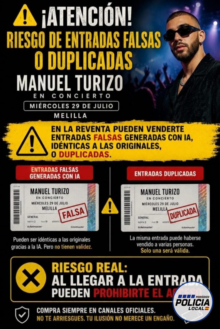 La Policía Local de Melilla advierte sobre entradas falsas para el concierto de Manuel Turizo
