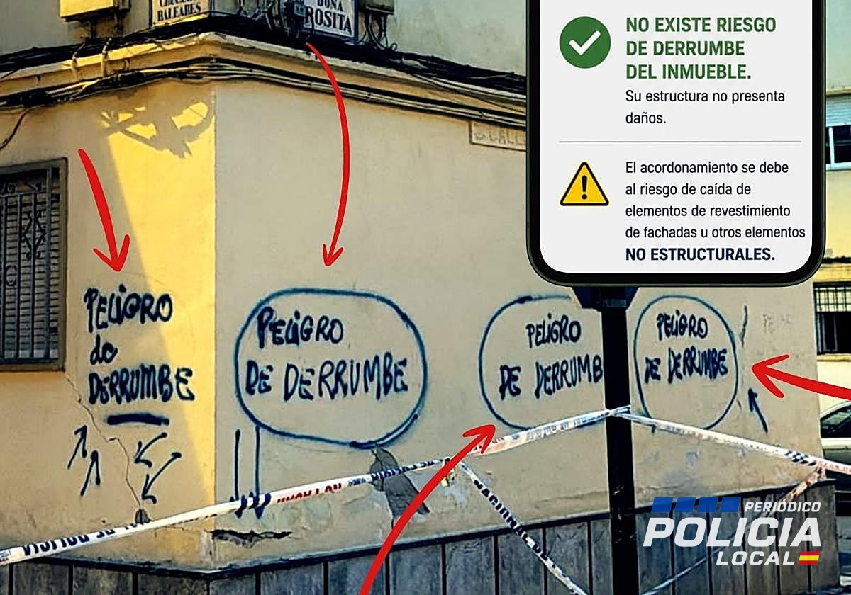 Policía Local de Granada informa de pintadas 'Peligro de derrumbe' en edificios afectados por la serie sísmica