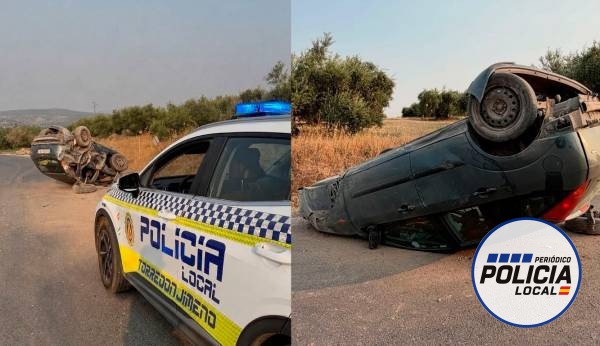 La Policía Local de Torredonjimeno interviene en un vuelco sin heridos en la J-3414