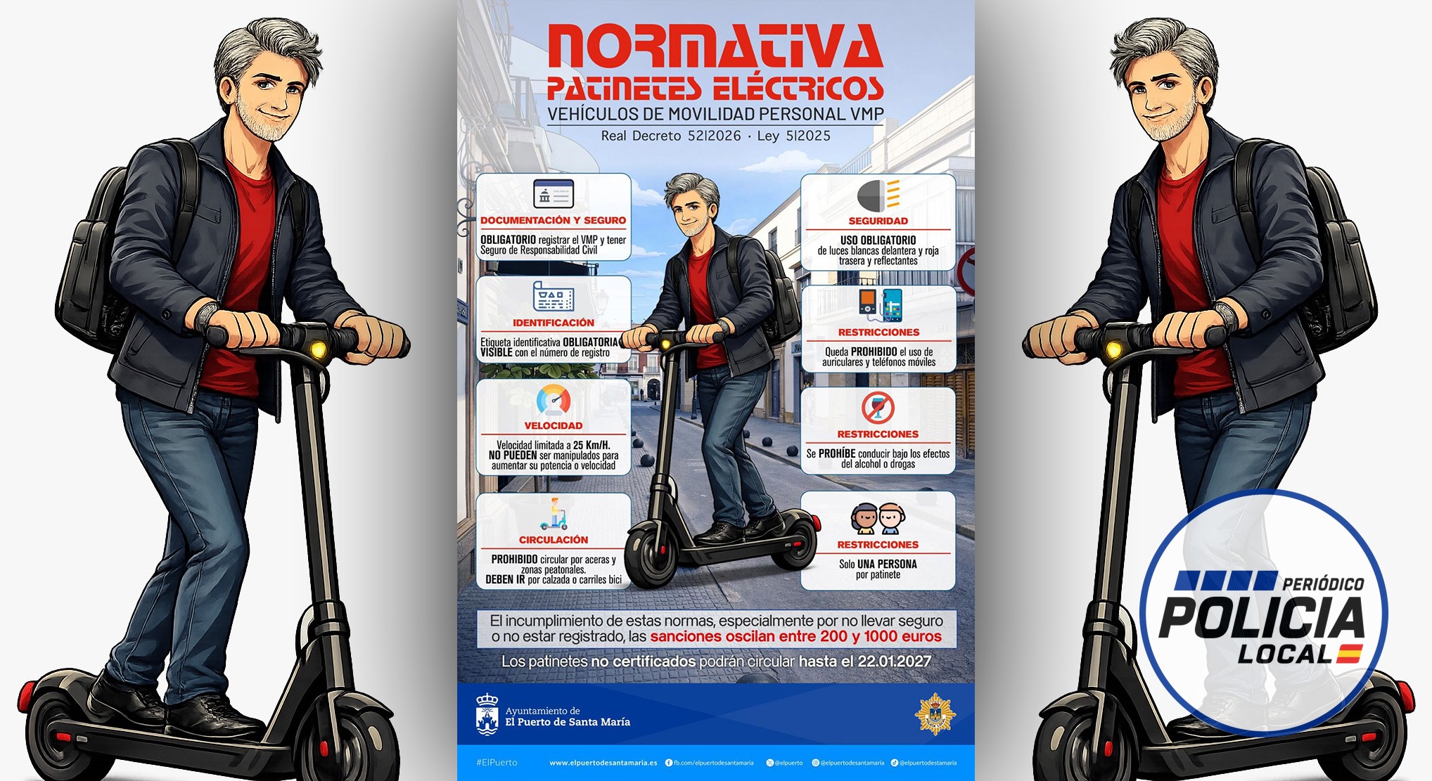La Policía Local de El Puerto de Santa María lanza una campaña informativa sobre la normativa de patinetes eléctricos